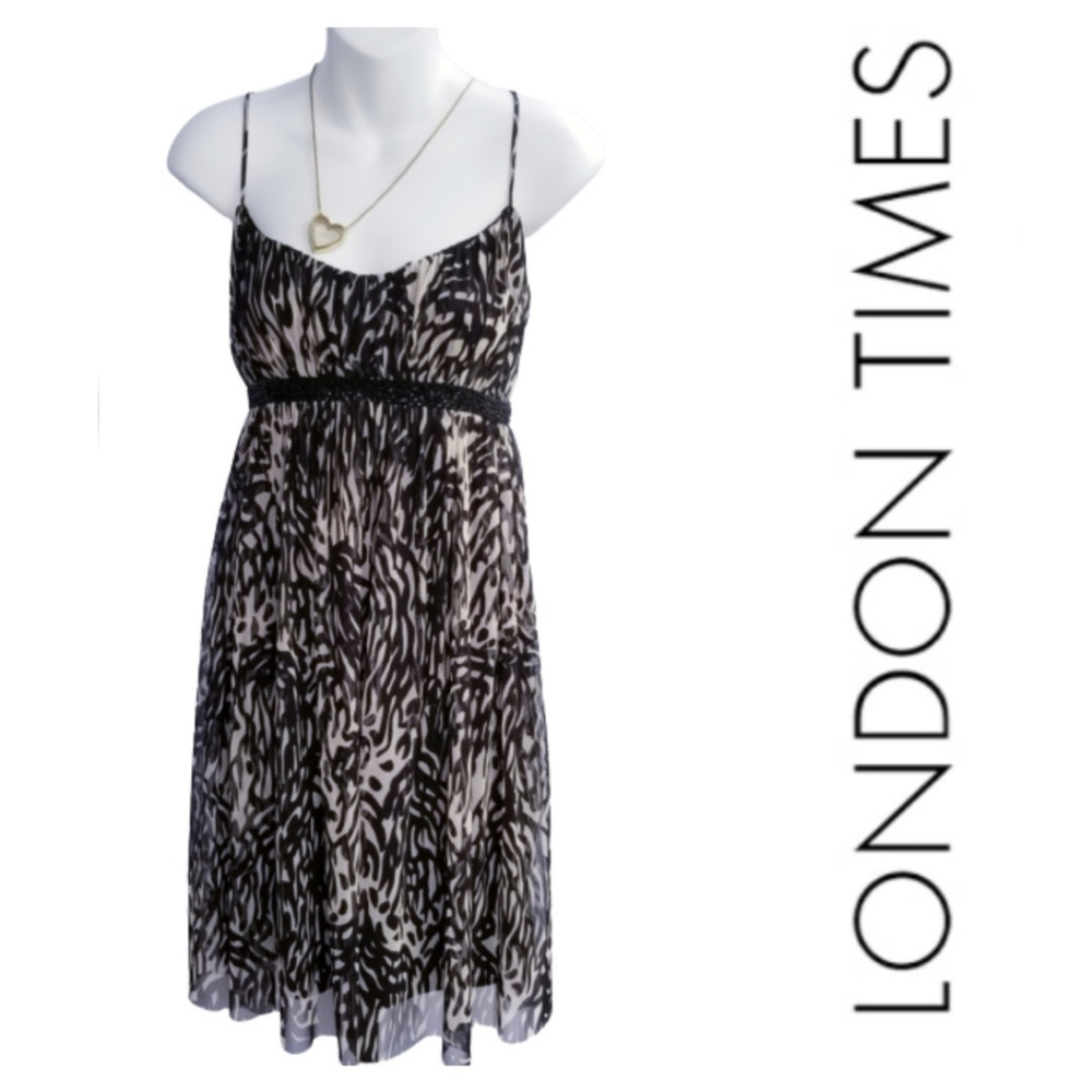 London Times Cocktail Beaded Sleeveless Mesh Dress Size 8 Black NEW NWT